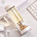 茶之恋茶水分离杯男女高档双层玻璃杯过滤高端便携泡茶杯高颜值生日礼物 乳白色330ml