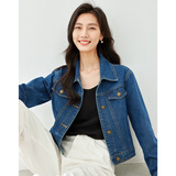 梵希蔓高腰茄克复古牛仔夹克外套女2025春秋新款宽松百搭开衫上衣 70672 牛仔蓝 S
