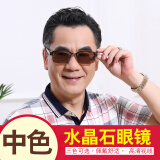 花釜晶天然水晶眼镜清凉养眼平光镜太阳眼镜墨镜复古茶色老人石头老花镜 中茶色 水晶眼镜通码
