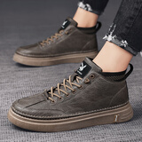 花花公子男鞋2024新款鞋子男潮流高帮休闲皮鞋加绒休闲板鞋潮男鞋靴1000 CPL1253912棕色 40