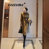 ceezemc香港潮牌针织衫直筒连衣裙女 2025春季新款修身简约百搭打底裙子 橄榄绿 M