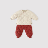 巴厘小猪男童夹棉套装冬季加厚保暖儿童宝宝棉袄两件套冬装女童 褐红色 100 cm