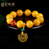 欧采妮蜜蜡手串琥珀老蜜蜡金珀玫瑰花南红圆珠孔雀石多宝手链七夕节礼物