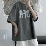 嘉晔五分袖男夏季短袖T恤男学生韩版潮流港风ins卡通情侣半袖上衣体恤 深灰色kp537 L