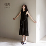 悦内带胸垫睡裙女睡衣夏季纯棉无袖背心夏款长款连衣裙薄款时尚高级感 B23142墨黑色【带胸垫】 M (160) 【体重90-110斤】