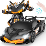 JJR/C 感应变形车遥控汽车机器人 大型34cm男孩儿童玩具车rc遥控车 3-10周岁礼物小孩赛车 兰博（橙黑）
