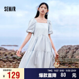 森马（Semir）连衣裙女温柔系木耳边方领2024夏季泡泡袖娃娃裙甜美107424114030