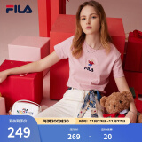 斐乐（FILA）官方女士短袖T恤2024夏印花运动女装针织短袖套头衫小熊T刺绣上衣 麦町粉-PK 155/76A/XS