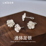 Lnieer999足银耳钉女山茶花养耳洞耳环花朵银耳钉2024新款高级感银耳饰 耳针款山茶花耳钉【足银999】