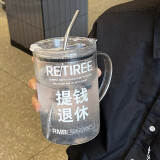 畅印1000ML大容量新款刻度玻璃喝水杯子带盖吸管杯办公室夏季 提钱退休 1000ml 透明杯体+吸管+杯盖+吸管刷