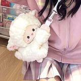 沐霓新款小羊斜挎包可爱卡通玩偶毛绒背包两用单肩包趴趴包儿童毛绒包 小羊趴趴包送两条背带16*5*25