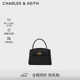 CHARLES&KEITH金属扣带凯莉包婚包手提单肩包包女包生日礼物CK2-50270880 Black黑色 S