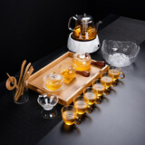 正扬玻璃功夫茶具套装家用锤纹花梨木双侧把泡茶壶耐热茶杯办公整套小 16头 锤侧花条纹套+盘洗+钻白养