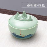 带盖火锅砚台陶瓷保湿墨碟不干墨书法专用不干笔墨池毛笔墨蝶笔架山多功能笔搁笔洗缸墨汁墨盒墨海文房四宝 火锅砚台【一路相随 绿色】