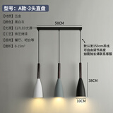 北欧餐厅吊灯三头现代简约卧室床头吊灯创意服装店网红吧台小吊灯 A款黑白灰3头长盘12瓦LED暖光