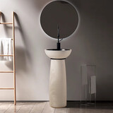 馨兴小户型立柱式洗手盆户外洗手台盆一体庭院花园洗手池奶油风洗脸盆 lt9068龙头套餐