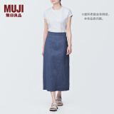 无印良品（MUJI）女式 麻混 弹力 直筒裙 长半身裙女春款裙子半裙 中长裙 女装 烟熏蓝色 S (155/62A)