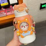 波比熊（BOBBI BEAR）便携儿童保温杯小学生吸管水杯男女孩宝宝316食品级不锈钢杯子 趣味儿童橙500ml+杯刷+3D贴 500ml