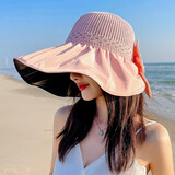 笙格儿夏季帽子女大檐帽防紫外线遮脸防晒帽遮阳帽太阳渔夫黑胶百搭大沿 粉色 均码
