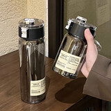 沐韩（MUHAN）简约玻璃杯女生带茶隔水杯高颜值随身杯夏季新款学生便携泡茶杯子 烟灰+杯刷550ml1只