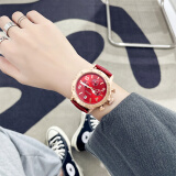 古欧（GUOU）女士手表女时尚品牌潮流女表学生女生手表简约个性大表盘石英腕表 皮带红