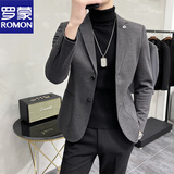 罗蒙（ROMON）高端休闲西装男士外套秋冬季2024新款韩版男装高级感痞帅便装西服 深灰色 M