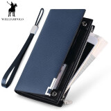 WILLIAMPOLO保罗钱包男长款男士牛皮卡包大容量拉链钱夹手拿包七夕情人节礼物 蓝色十字纹-26卡位-放2万现金