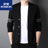 罗蒙（ROMON）男士针织毛开衫外套2023春秋季新款潮流休闲薄外套 黑色毛衫- XL 建议125-140斤