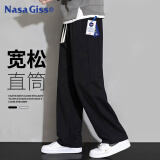 NASA GISS休闲裤男宽松直筒阔腿裤潮流运动长裤子 黑色 (185/88A)2XL 
