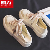 回力女鞋春季厚款帆布鞋子女2026新款潮流百搭两穿半拖鞋包头一脚蹬 米豆沙 38