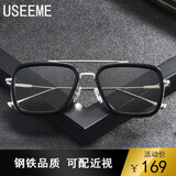 USEEME眼镜方形太阳镜男潮近视紫外线变色墨镜板材钛框架蓝光 变色防蓝光1.56镜片0-600度