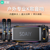 索爱（soaiy）SH05户外K歌5.1蓝牙音箱声卡音响一体机四喇叭双振膜立体声重低音炮混响广场舞直播带2个麦克风