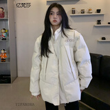 亿梵莎袖子可拆卸两穿棉服女冬季2022新款韩版宽松学生百搭潮牌字母刺绣面包服棉衣外套女 米色 均码（可备注码数）