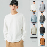 我的速度长袖t恤男秋季新款纯色打底体恤男装纯棉衣多穿上衣休闲宽松衣服 白色 180/XL