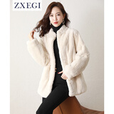 ZXEGI高档秋冬女装100%獭兔皮草外套女真皮毛一体大衣保暖修身显瘦 珍珠白 L