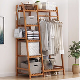 竹艺佳（ZHUYIJIA） 简易衣帽架卧室衣服架收纳架落地挂衣架置物架层架楠竹衣服架子 茶色多功能-80款