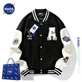 NASA LIKE官方潮牌外套春秋季植绒棒球服男女美式飞行员夹克大码男士上衣服 黑色 XL（建议120-130斤）