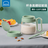 乐扣乐扣早餐杯耐热玻璃杯带把手水杯大容量儿童牛奶杯燕麦杯便携杯子带盖带勺子 淡绿色【580ML】