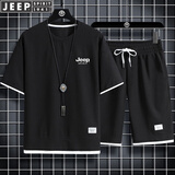JEEP SPIRIT吉普套装男短袖T恤男运动套装半袖短裤男士休闲 黑色 L (125斤-145斤)