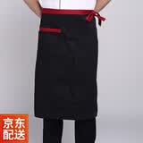 澈叮 厨师围裙半身男士酒店餐厅厨房厨师工作服围裙定制长款服务员围 黑色红边 长68cm  宽68cm