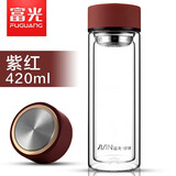 富光 玻璃杯水杯男双层泡茶杯隔热便携过滤带盖女随手透明杯子定制 1627 双层红色 420ml