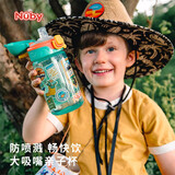 努比（Nuby）儿童喝水吸管杯大容量耐摔防漏户外便携带卡扣闪亮运动水杯 露营贴纸 415ml