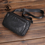 ANDSEEYOU品牌 斜挎包男 真皮手拿包 休闲商务手机背包 牛皮胸包单肩小挎包 黑色