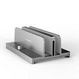 MOYIEAKAN 铝合金笔记本支架立式收纳 苹果iPad平板电脑Macbook简约散热器便携折叠可调距竖立支架托盘 深空灰【NB-8】-双槽立式收纳支架