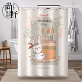 尚野优品加厚浴帘防水防霉浴帘布卫生间沐浴帘免打孔浴室隔断帘涤纶挡水帘 生日卡通兔子【1.8*2m】