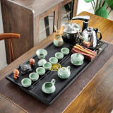 咪曦乌金石茶具套装家用整块茶盘紫砂功夫茶具全自动电磁炉茶台可定制 琴音茶盘+汝窑+全自动电磁炉 70*37*2cm