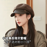 迷人微笑帽子女秋冬贝雷帽显脸小黑色八角帽韩版新款百搭画家帽鸭舌蓓蕾帽 咖色 均码