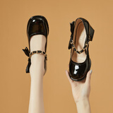 达芙妮（DAPHNE）法式玛丽珍鞋2024新款纯欲高跟鞋粗跟中跟单鞋伴娘婚鞋休闲女鞋 黑色 6.5CM 37 标准码