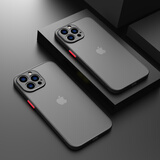 云粼 适用苹果13手机壳磨砂透明iPhone13Pro保护套镜头全包13ProMax防摔壳mini壳 苹果13Promax【黑色+全屏钢化膜】