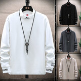 有衣有靠胖子日系刺绣高领长袖打底衫男大码宽松韩版潮流痞帅百搭休闲卫衣 SW213白色 XL 130-150斤可选